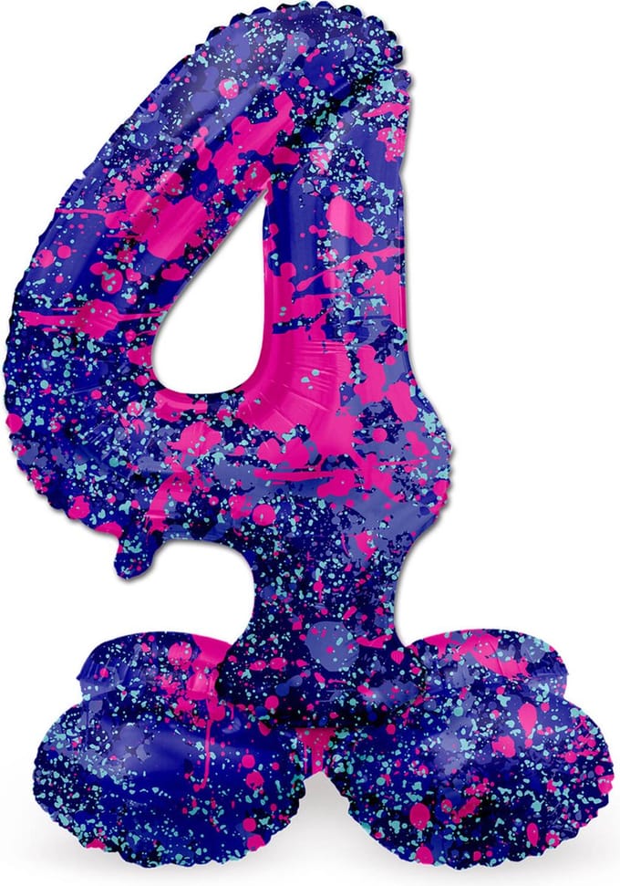 Staande Folieballon Cijfer 4 Paint Splash - 41 cm