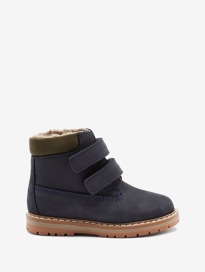 Next - Jongens - Leren thermische Thinsulate™-gevoerde werklaarzen met klittenbandsluiting - Blauw