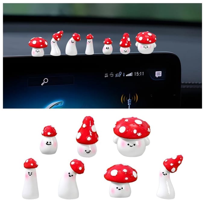 Dailygoods - 7-delige Set Schattige Mini-Paddenstoelen voor Auto Interieurdecoratie