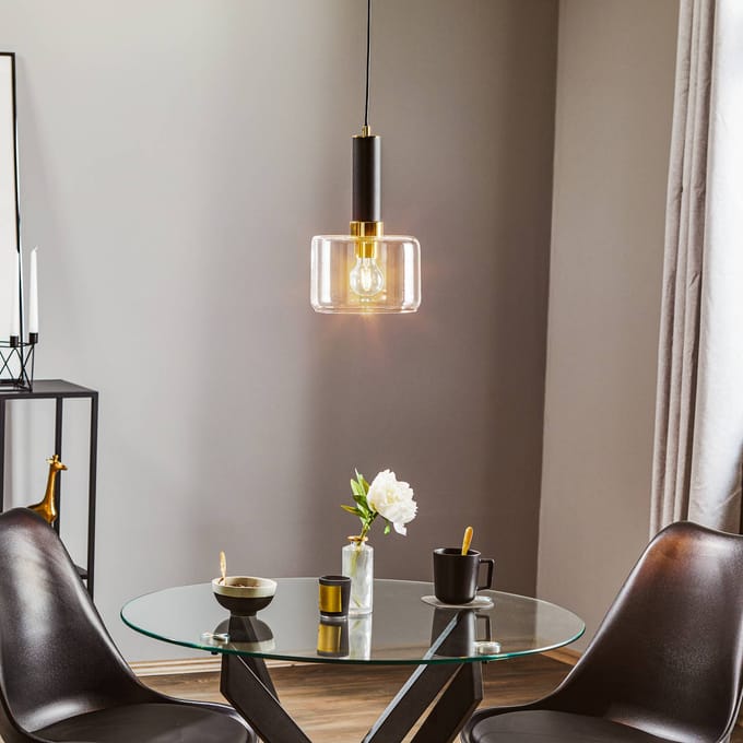 Moderne VANES hanglamp met glazen kap - Zwart/Messing