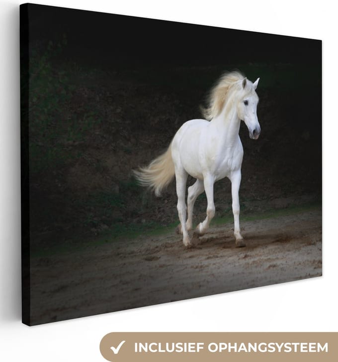 Canvas Schilderij Paarden - Zand - Donker - 80x60 cm - Wanddecoratie