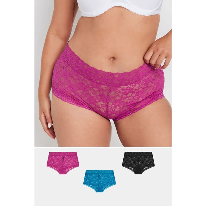 Yours Set Van Drie Paar Tailleslips Van Bloemenkant In Roze/Blauwsize 62-64