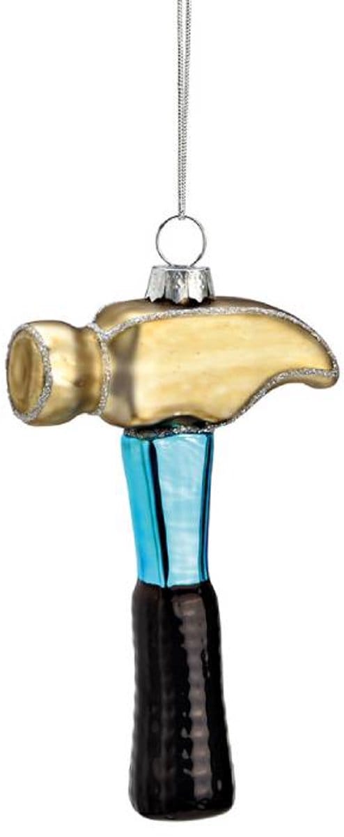 Kersthanger - Hamer - H11cm - Kerstbal - Blauw Goud