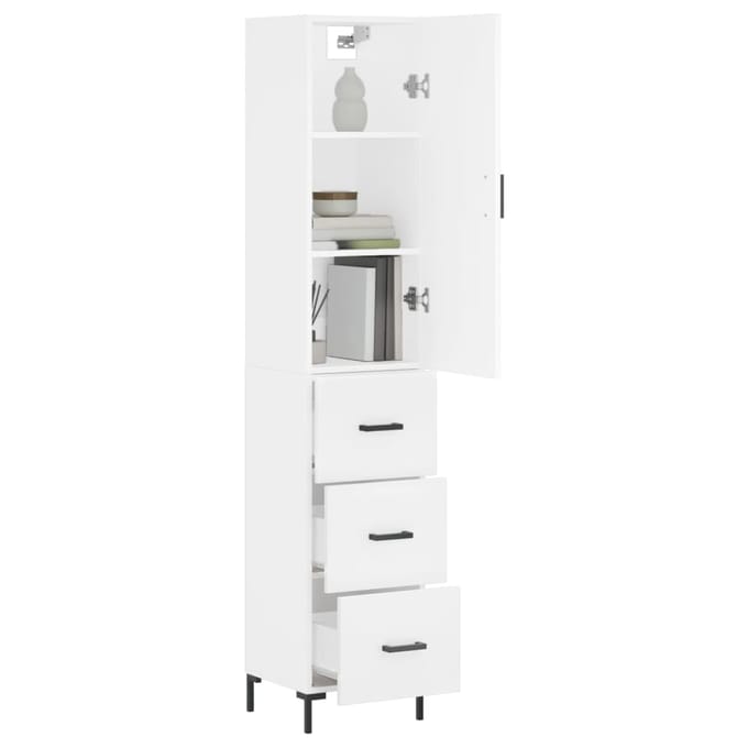 vidaXL - Hoge - kast - 34,5x34x180 - cm - bewerkt - hout - wit