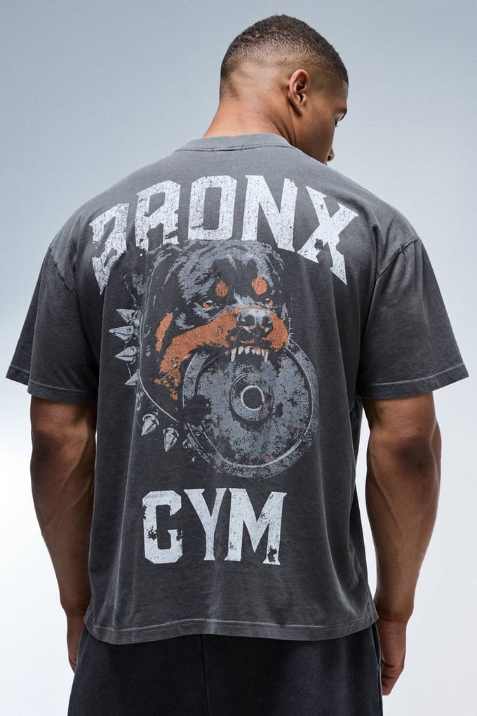 Active Bronx Gym Dog Washed Oversized Extended Neck T-Shirt | Black | Size Small