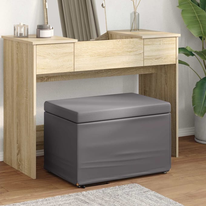 vidaXL - Kruk - Grijs - 61 - x - 41 - x - 40 - cm - Kunstleer - en - Geengineerd - Hout