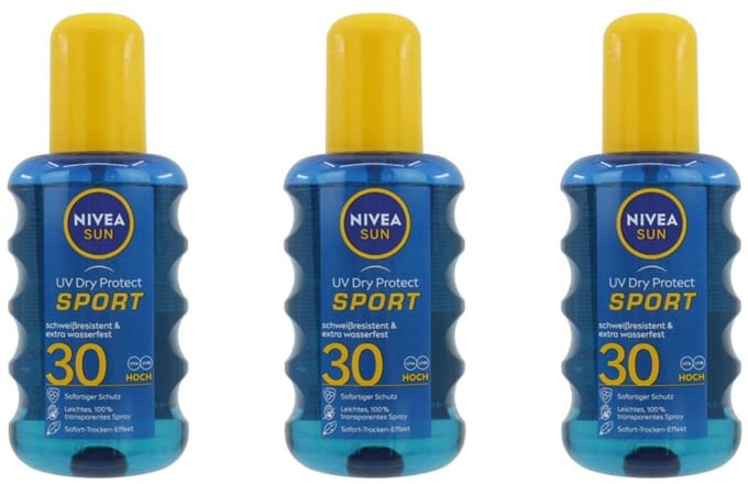 Nivea | 3 x SUN 200 ml zonnebrandspray SPF 30 | UV dry protect Sport | transparant spray
