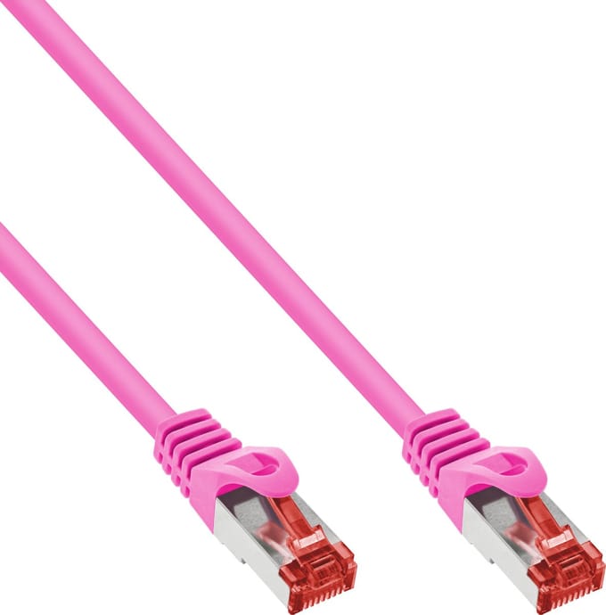 InLine® Patchkabel, S/FTP (PiMf), Cat.6, 250 MHz, PVC, koper, roze, 0,3m