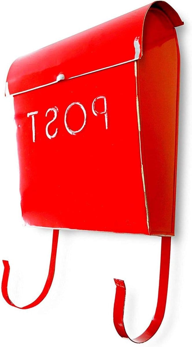 Brievenbus met Houder - Wandmodel Postbak - Post Ontvangen - Roestwerende Coating - 30 x 28 x 10cm - Rustiek Rood
