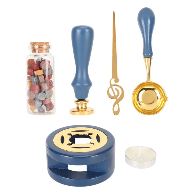 Waxzegelstempelset met waxverwarmer, waxlepel, retro waxstempelset voor uitnodigingen black