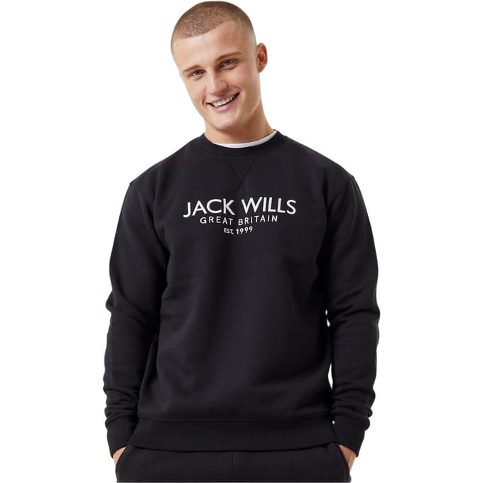 Jack Wills Heren Belvue Geborduurd Logo Sweatshirt (Zwart)