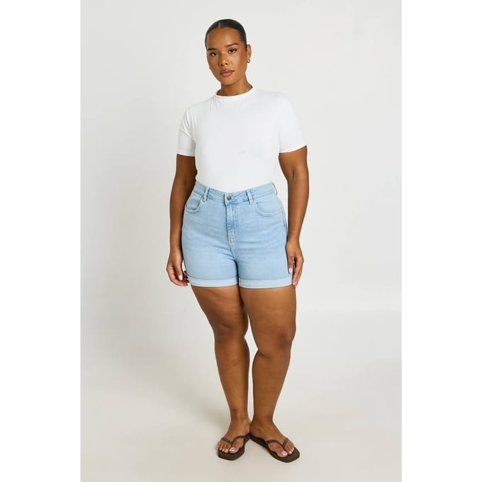 boohoo Dames Plus Hoge Taille Billen Liftende Denim Short | Gebleekt | Maat: 56