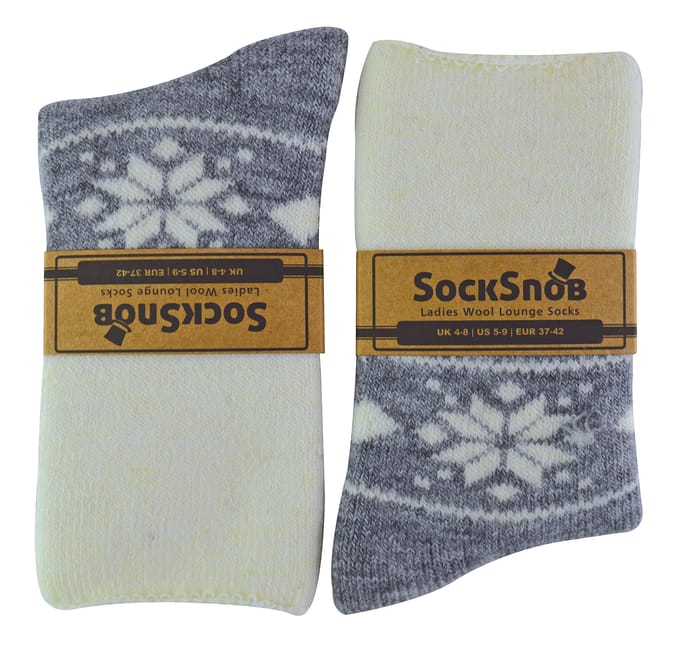 Wollen bedsokken voor dames met Fairisle-ontwerp - Grijs
