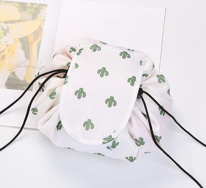 Draagbare Make-up Tas, Reistasje, shoptasje - Wit Cactus
