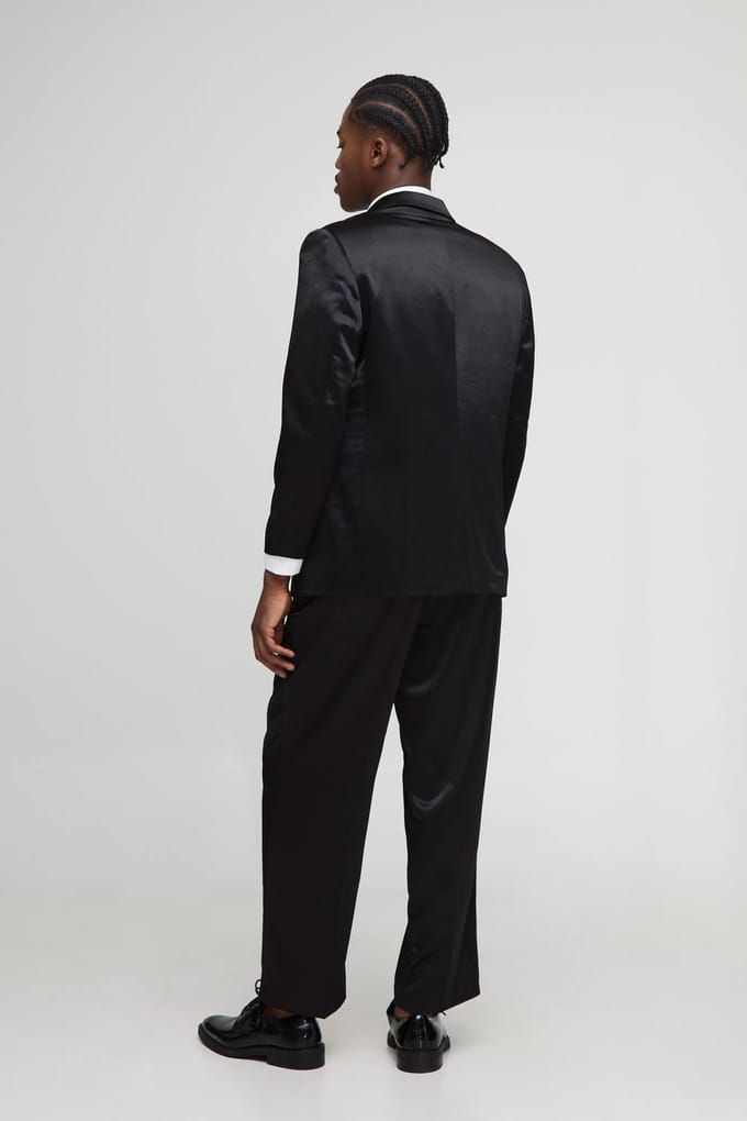 Straight Fit High Shine Blazer | Black | Size 48