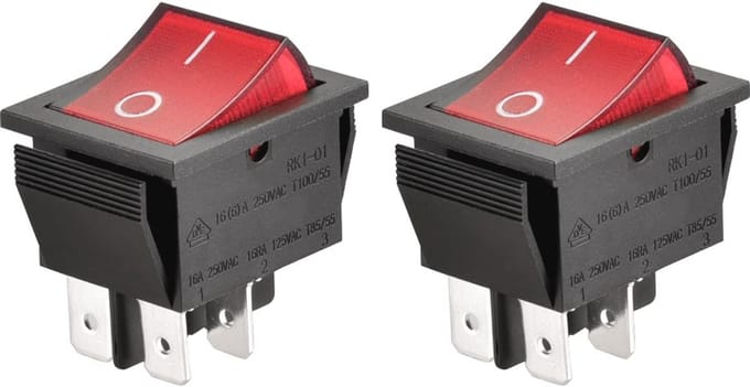 DPDT Aan-uit Tuimelschakelaar met 4 Eindpunten - 16A 250V AC, Rood Oplichtend