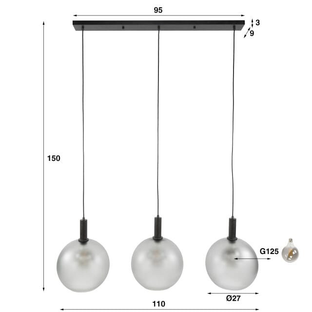 Hoyz hanglamp bubble frosted 3-lichts frosted