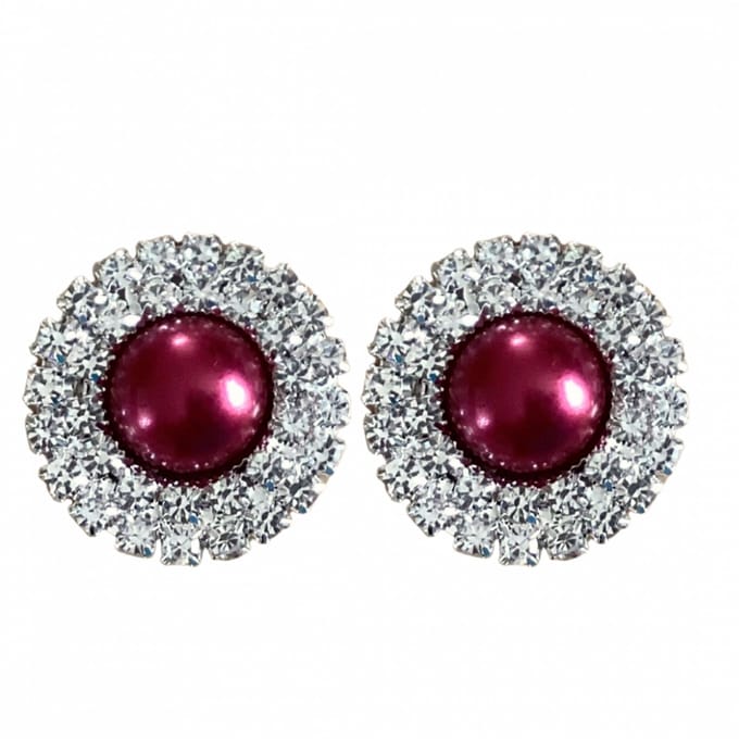 Clip oorbellen strass bordeaux 2.5 cm