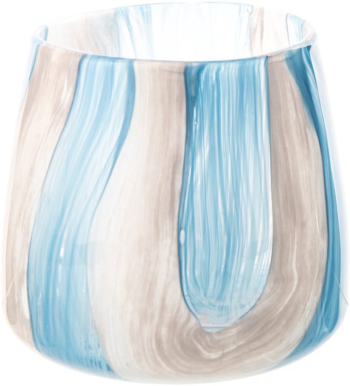 J-Line windlicht Gestreept - glas - azuurblauw - small