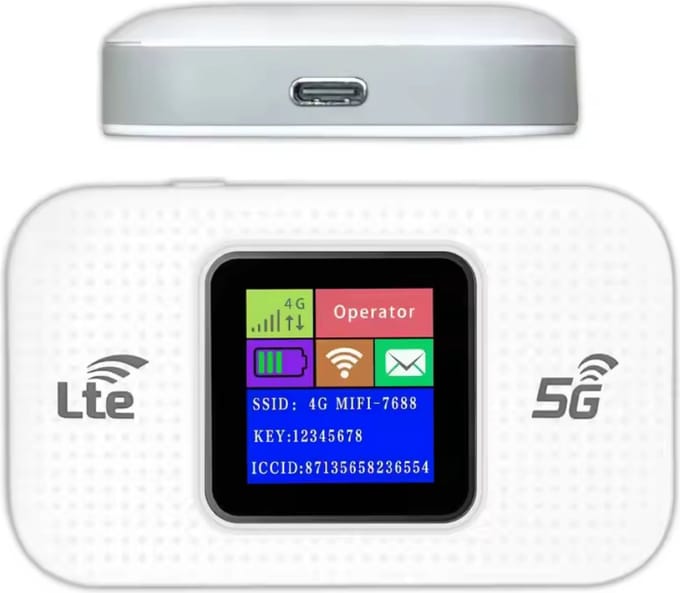 Mifi router - 4G/5G - 10 apparaten - 3000MAH - WiFi Dongle - Wifi Buddy - USB-C - Wifi in de Auto - 150 Mbps - Wit