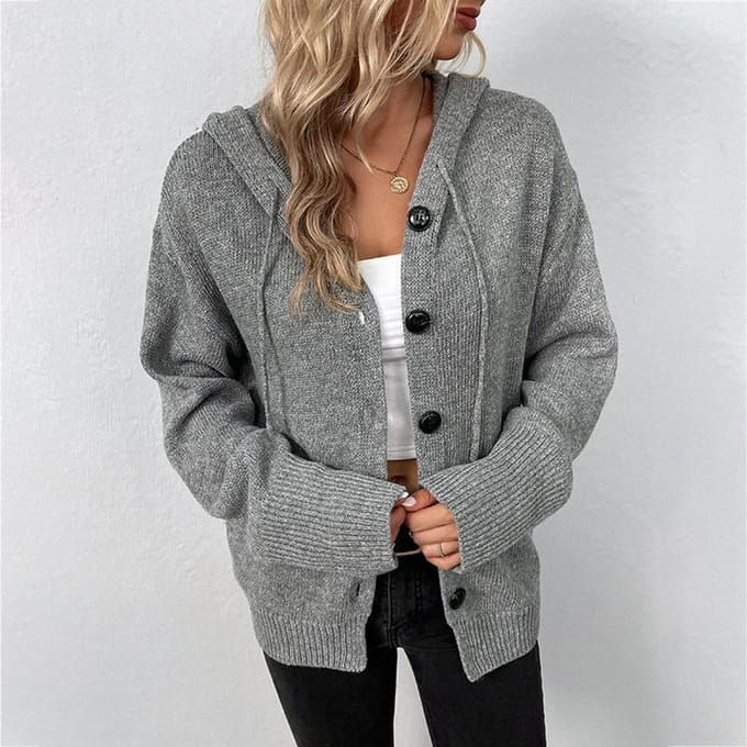 Cardigan à manches longues pour femmes, pull à capuche, mode coréenne, ample, surdimensionné, pull décontracté, automne hiver M gris