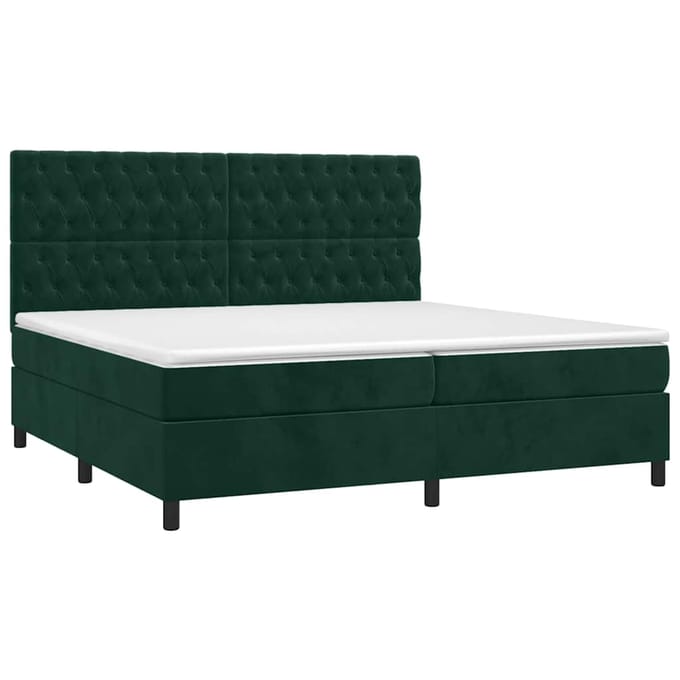 vidaXL - Boxspring - met - matras - en - LED - fluweel - donkergroen - 200x200 - cm