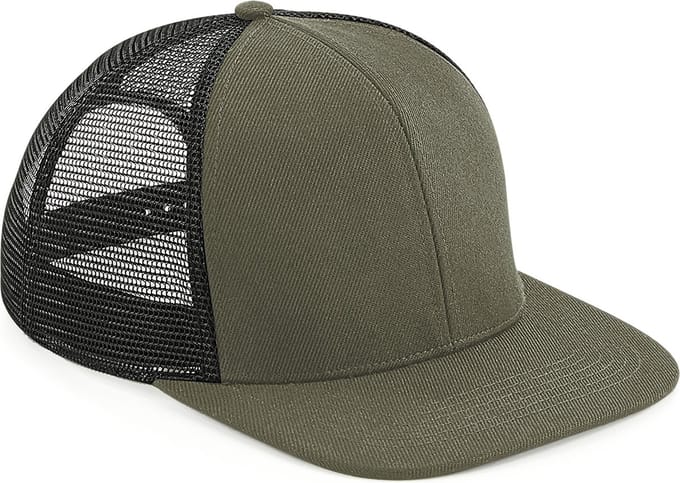 Beechfield 'Original Flat Peak 6 Panel Trucker Cap' Olijfgroen/Zwart
