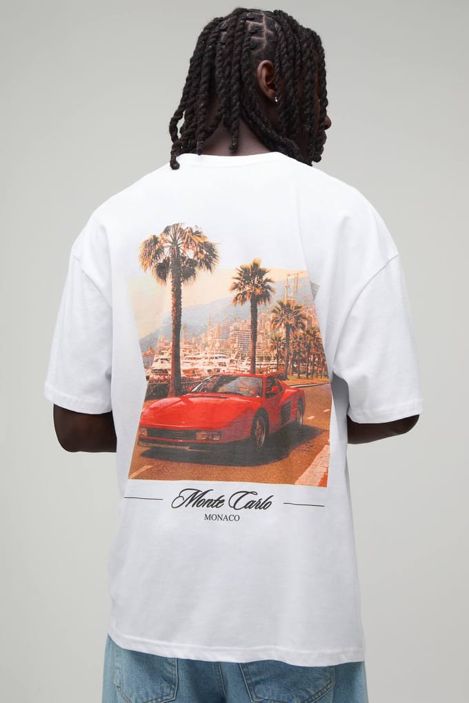 Wit Oversized T-shirt Met Monte Carlo Fotografische Print | White | Size Large