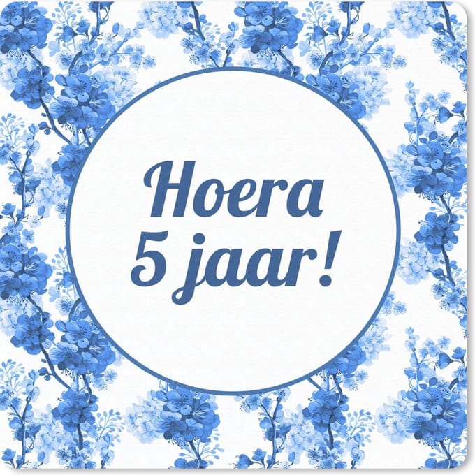 Muismat 20x20 cm - Mousepad Jubileum - 5 Jaar - Bloem - Muismatten