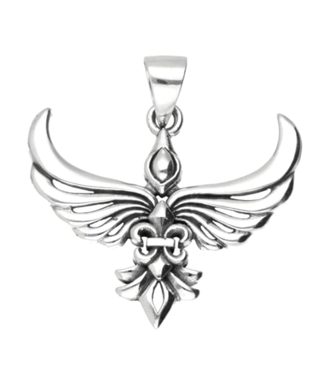 Zilveren Feniks met fleur de lis kettinghanger