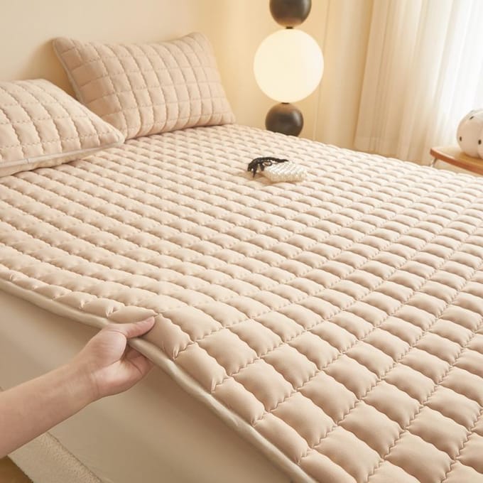 Waterdicht Gewatteerd Laken Zacht Matrasmatras met Elastiek Huidvriendelijk Laken Matrasbeschermer Mat Geen Kussensloop 80x190cm 1pc beige