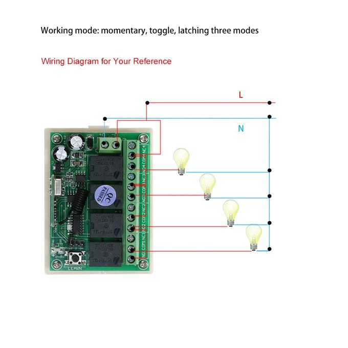 DC 12V 4CH-kanaal 433 MHz draadloze RF-schakelaar Draadloze afstandsbediening met groot bereik DC12V RF 2PCS Remote Control groen