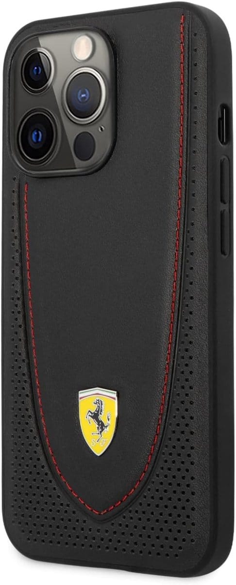 Ferrari Leather Curved Line Back Case - Geschikt voor Apple iPhone 13 Pro (6.1") - Zwart