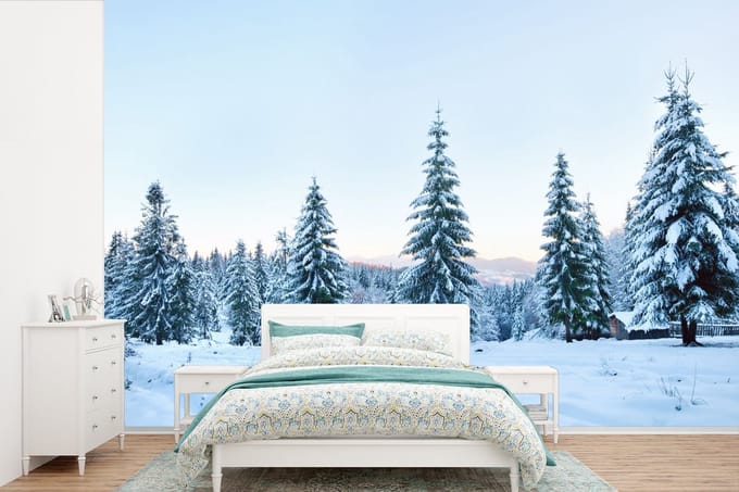 Behang - Fotobehang Winter - Sneeuw - Bomen - Breedte 420 cm x hoogte 280 cm