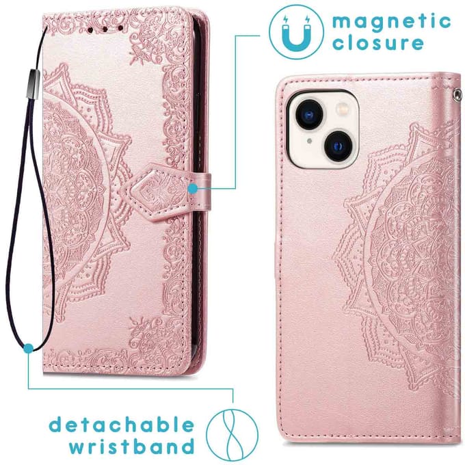 imoshion Hoesje - Geschikt voor Apple iPhone 14 / 13 - Mandala Bookcase - Rosé Goud