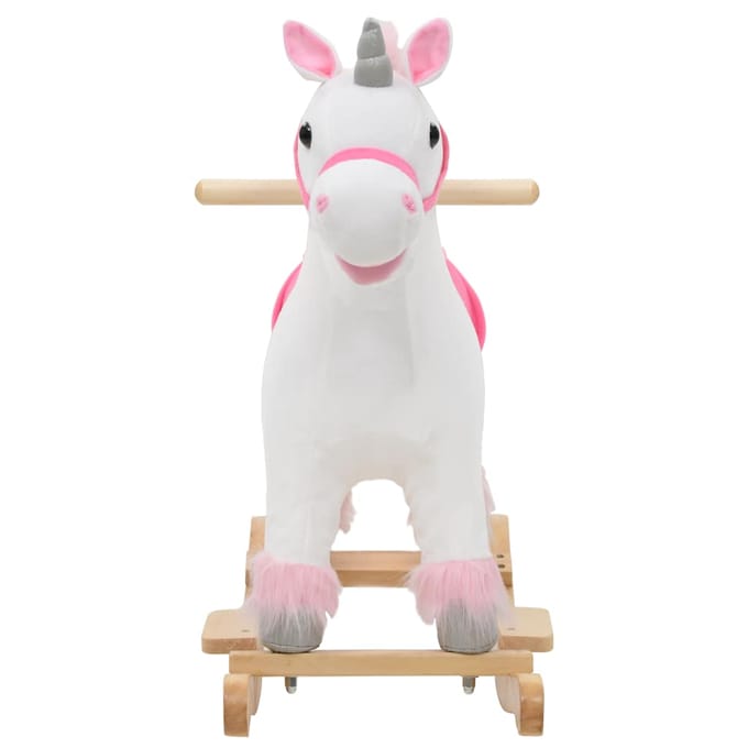 vidaXL Hobbeldier eenhoorn 65x32x58 cm pluche wit en roze