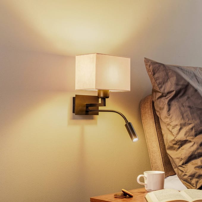 Euluna Wandlamp Harry, hoekig, zwart/zwart/beige