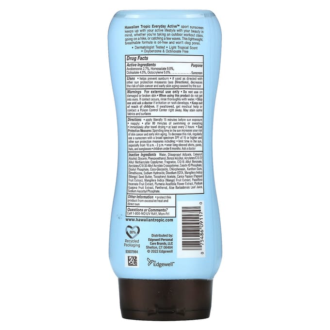 Dagelijks Actief, Sport Zonnebrandcrème, Spf 50, Lichte Tropische Geur, 236Ml(8 fl oz) white