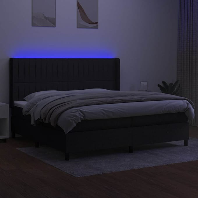 vidaXL - Boxspring - met - matras - en - LED - stof - zwart - 200x200 - cm