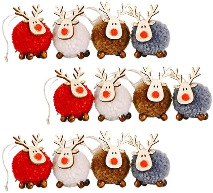Dailygoods- Kerstboomhangers 12 Stuks - Elanddecoratie - Vilt/Hout