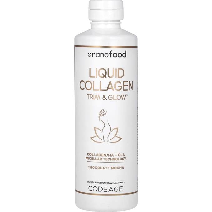 Codeage, Nanofood, Vloeibaar Collageen, Trimmen & Gloed, Chocolade Mocha, 15,22 fl oz (450ml) white