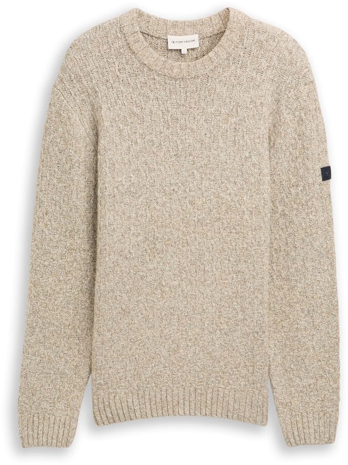 Tom Tailor - Gebreide trui in gemêleerde look - Maat L - brown offwhite structure