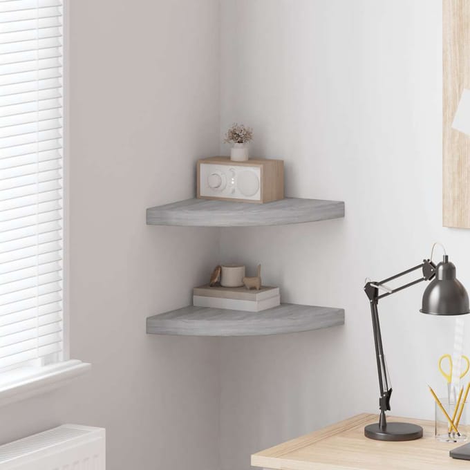 vidaXL - Hoekwandschappen - 2 - st - 35x35x3,8 - cm - MDF - betongrijs