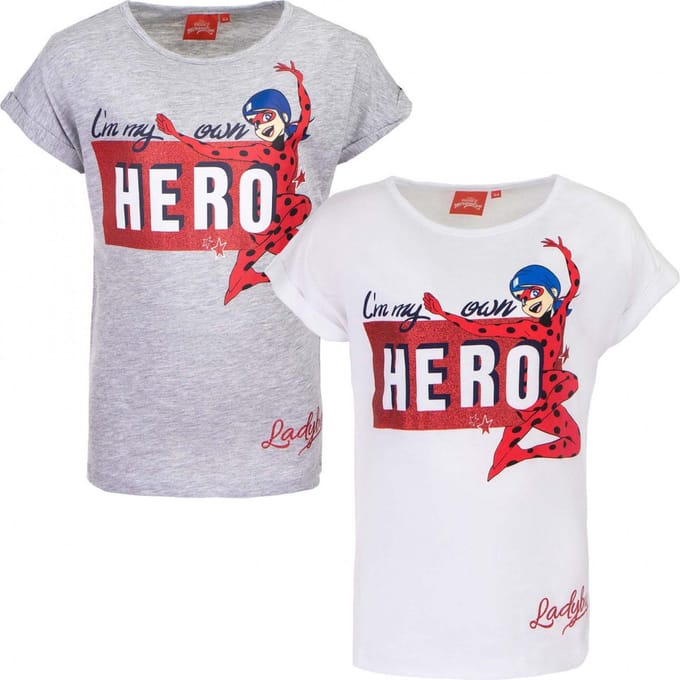 2pack tshirt miraculous grijs en wit maat 116 6jaar