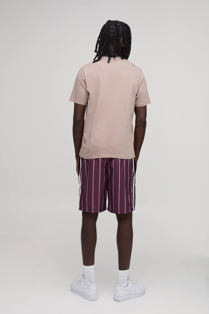 Relaxed Short Length Stripe Nylon Short | Red | Size Small