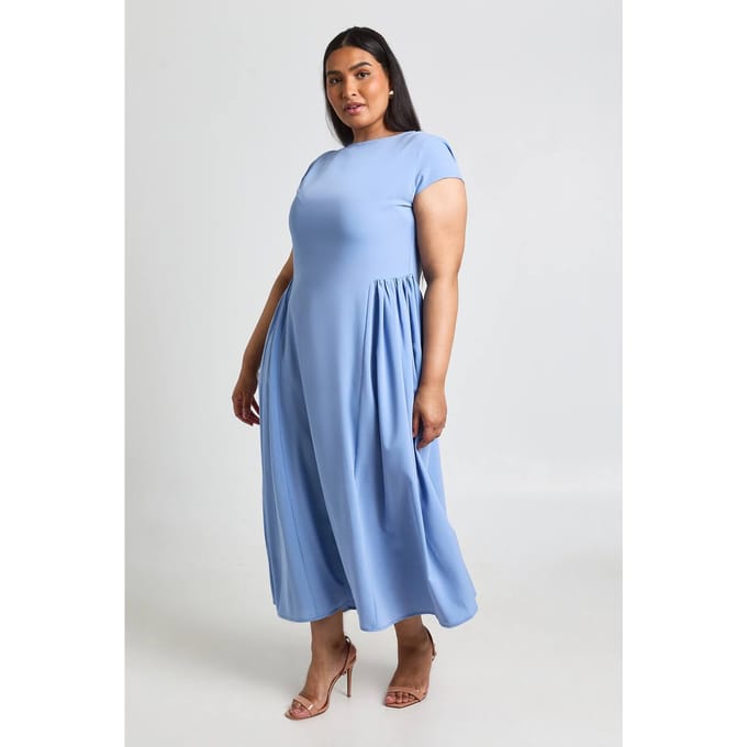 boohoo Dames Plus Getextureerde Volume Rok Midaxi Jurk | Powder Blue | Maat: 18