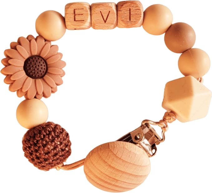 Speenkoord met naam – Meisje – Jongen - Hout - Speenketting kralen - Evi