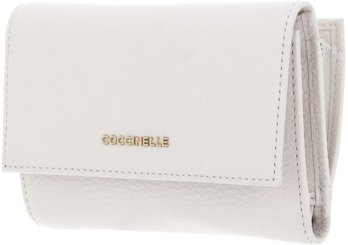 COCCINELLE Leren Portemonnee Metallic Soft Wallet Grainy Leather Blanco Crème