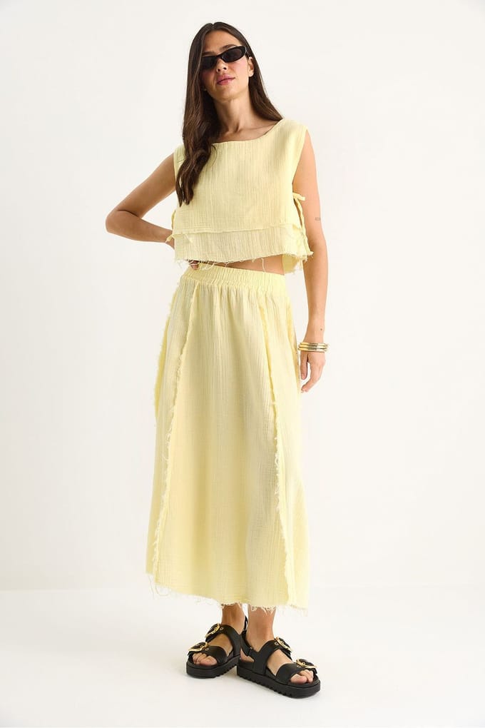Textuur Blouse & Rok Muslin Stof Twee-Delige Set