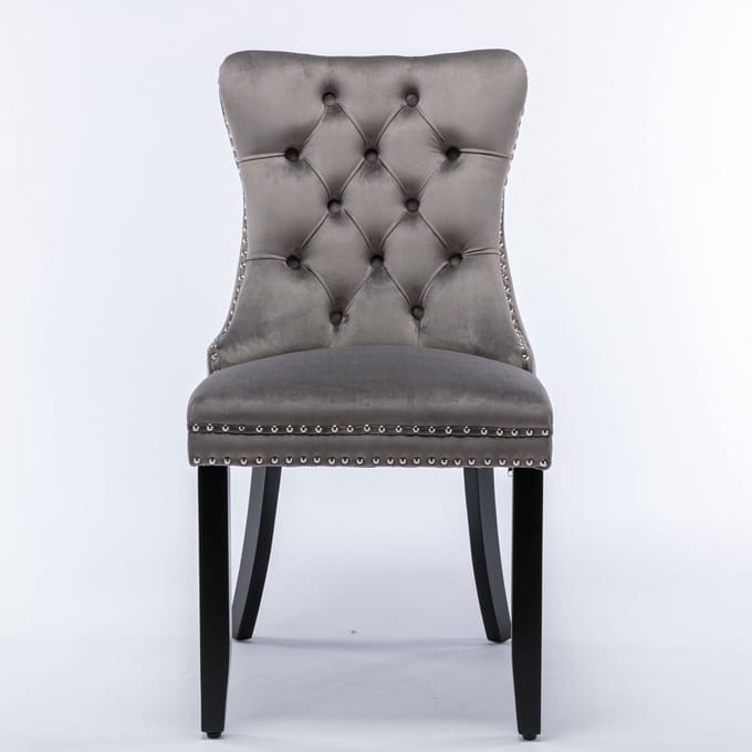 Grijs-Fluweel-Tweepersoons-Eetkamerstoel-Rubberhout-Frame-Woonkamer